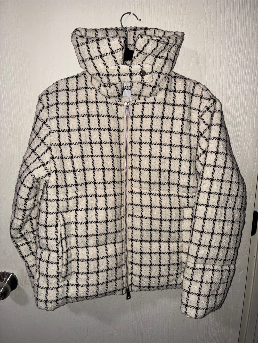 Jason Wu Cream and Black Checked Quilted Puff Jacket